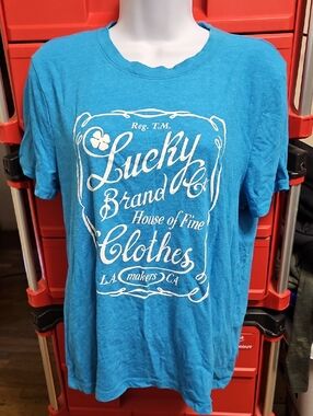 Lucky Brand Turquoise Blue Graphic Tee with White Print